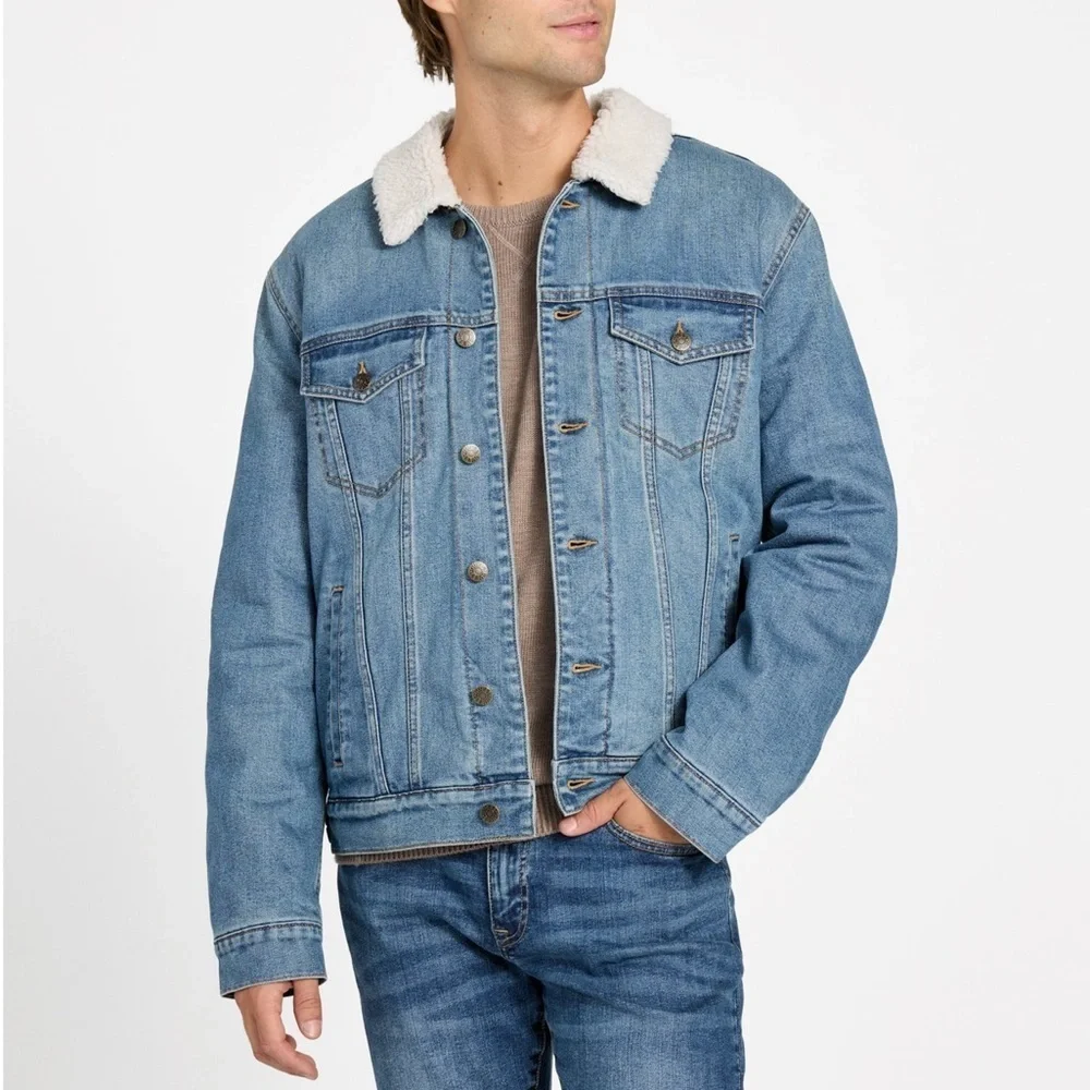 New Guess Denim Jacket with Sherpa Collar SZ XXL